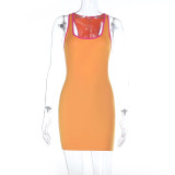 Women Color Block Hollow-Out Bodycon Dress