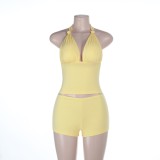 Women Summer Sexy V Neck Top and Shorts Two-Piece Set
