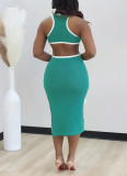 Women's Sexy Color Block Cutout Low Back Split Sleeveless Bodycon Dress