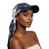 Women Satin Print Square Hat Sunshade Lace-Up Baseball Cap Printed Headband