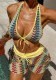 Women Beach Holidays Bikini Sexy Striped Lace-Up Three-Piece