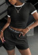 Women Summer Black and White Color Block Round Neck Short-Sleeved Top and Shorts Two-Piece Set