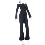 Women Sexy Hollow-Out Long-Sleeved Jumpsuit