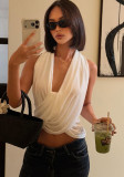 Women Summer Solid Halter Neck Backless Irregular Top