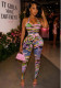 Women's Fashion Printed Sleeveless Slim Fit Bodysuit & Pants Set