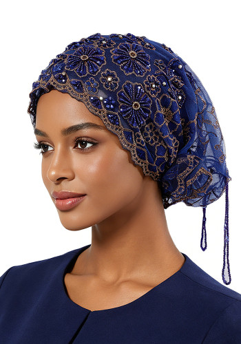 Women's Beaded Embroidered Lace Tassel Headwrap Cap