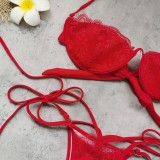 Women's Solid Color Lace Strapless Lace-Up Bikini Two-Piece Swimsuit