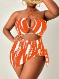 Plus Size Women's Tie-Dye Lace-Up Waist Cutout One-Piece Swimsuit