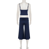 Women's Casual Solid Color Lace Trim Cami & Loose Mid-Length Shorts Two-Piece Set