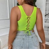 Plus Size Women's Deep V Cross Back Lace-Up Bikini Top