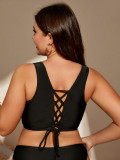 Plus Size Women's Deep V Cross Back Lace-Up Bikini Top