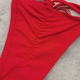 Women's Solid Color Lace Strapless Lace-Up Bikini Two-Piece Swimsuit