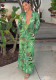 Summer Women's Sexy Low Back Deep V-Neck Long Sleeve Split Dress