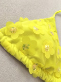 Women's Yellow Floral Lace-Up Bikini Three-Piece Swimsuit