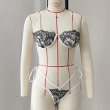 Women's Solid Color Lace Strapless Lace-Up Bikini Two-Piece Swimsuit