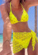 Women's Yellow Floral Lace-Up Bikini Three-Piece Swimsuit
