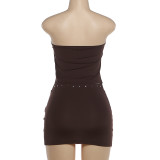 Summer Women's Sexy Street Style Strapless Tank Top & Mini Skirt Set