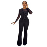 Women's Elegant Stretch Mesh Patchwork Jumpsuit