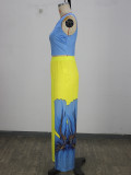 Asymmetrical One-Shoulder Printed Crop Top & High Waist Printed Wide Leg Pants Two-Piece Set