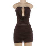 Summer Women's Sexy Street Style Strapless Tank Top & Mini Skirt Set