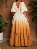 Women's Chic V-Neck Puff Sleeve Gradient Party Dress
