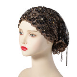 Women's Beaded Embroidered Lace Tassel Headwrap Cap