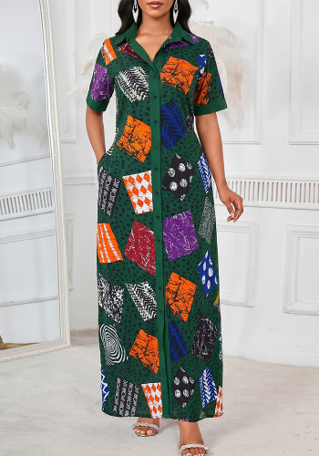 Women's Casual Loose Printed Shirt Dress