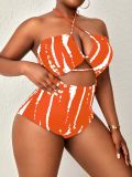Plus Size Women's Tie-Dye Lace-Up Waist Cutout One-Piece Swimsuit