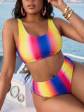 Plus Size Women's Printed Mesh High Waist Pants Three-Piece Swimsuit