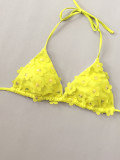 Women's Yellow Floral Lace-Up Bikini Three-Piece Swimsuit