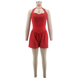 Summer Women's Casual Solid Color Halter Neck Strapless Slim Fit Romper