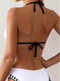 Women's Halter Neck Low Back Bikini with Mesh Skirt Three-Piece Swimsuit