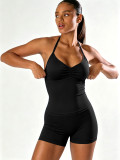 Women's Halter Neck Padded Seamless Yoga Top & High Waist Butt Lift Shorts Two-Piece Activewear Set