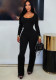 Women's Sexy U-Neck Long Sleeve Slim Fit Fringe Flared Jumpsuit
