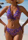 Women's Casual Blue Printed High Waist Bikini Swimsuit