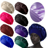 Women's Classic Solid Satin Wide Brim Sleep Cap for Hair Care