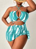 Plus Size Women's Tie-Dye Lace-Up Waist Cutout One-Piece Swimsuit