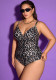 Plus Size Women's Leopard Print Deep V Lace-Up Back One-Piece Swimsuit