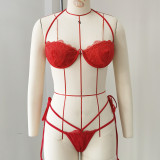 Women's Solid Color Lace Strapless Lace-Up Bikini Two-Piece Swimsuit