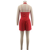 Summer Women's Casual Solid Color Halter Neck Strapless Slim Fit Romper