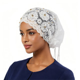 Women's Beaded Embroidered Lace Tassel Headwrap Cap