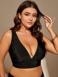 Plus Size Women's Deep V Cross Back Lace-Up Bikini Top