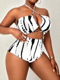 Plus Size Women's Tie-Dye Lace-Up Waist Cutout One-Piece Swimsuit