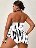 Plus Size Women's Tie-Dye Lace-Up Waist Cutout One-Piece Swimsuit