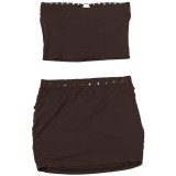 Summer Women's Sexy Street Style Strapless Tank Top & Mini Skirt Set