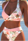 Women's Pink Printed Patchwork Lace-Up Bikini Two-Piece Swimsuit