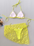Women's Yellow Floral Lace-Up Bikini Three-Piece Swimsuit
