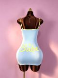 Women's Sweetheart Letter Print Color Block Slim Fit Strap Dress