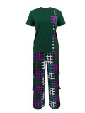Summer Women's Casual Crop Top & High Waist Pants Two-Piece Set