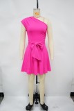 Women's Fashion Slash Shoulder Slim Waist A-line Dress